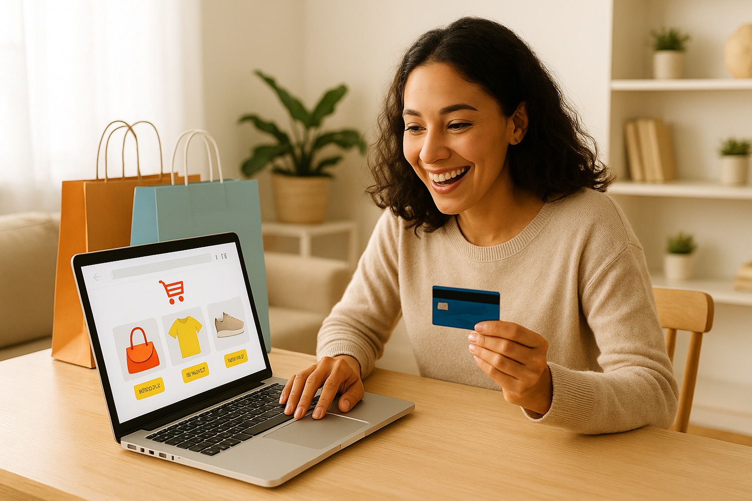 una persona feliz comprando online